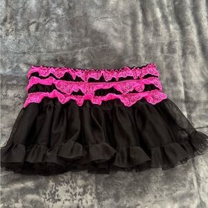 Black and Pink Lace Trim Skirt
